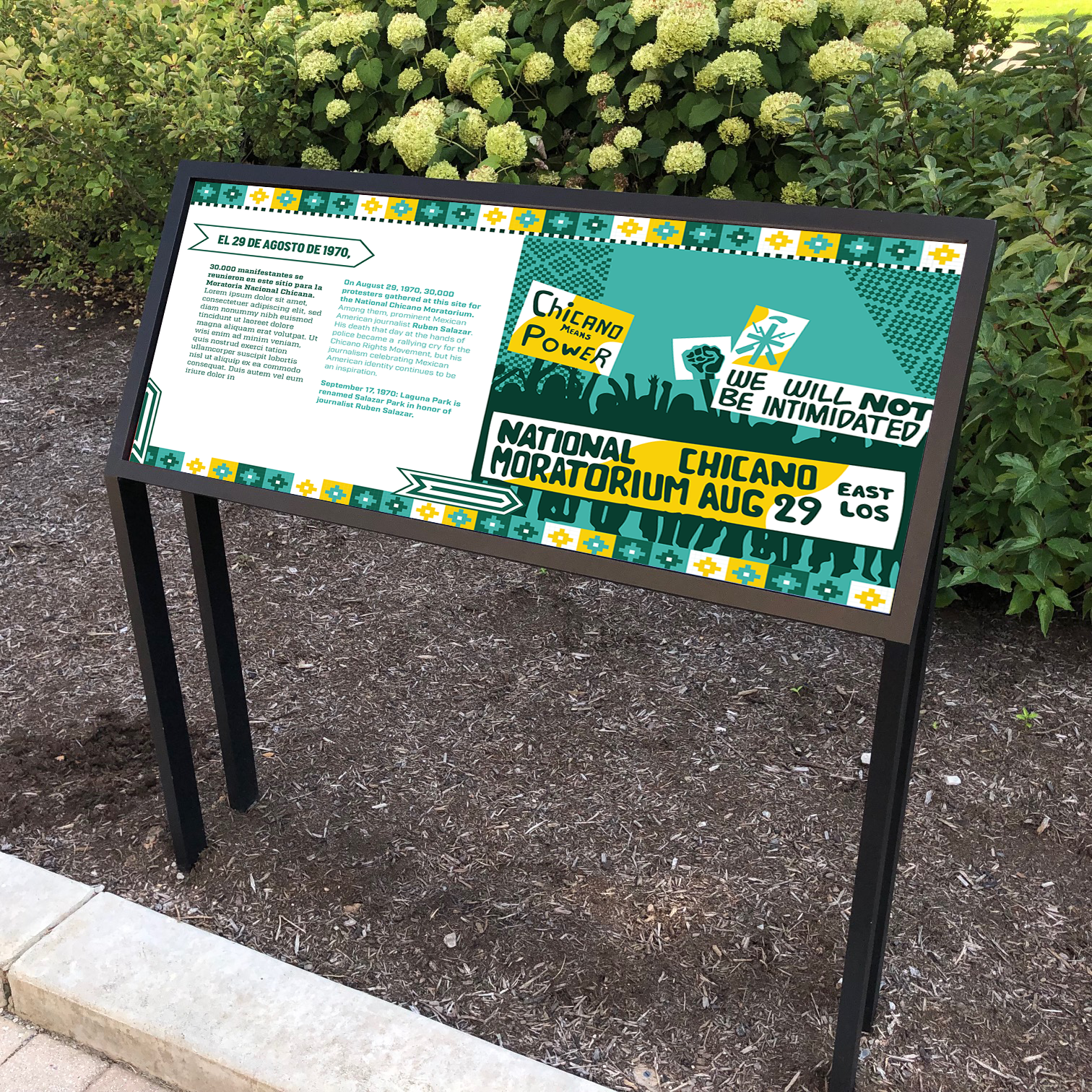 Salazar Park info panel about the National Chicano Moratorium on Aug 29